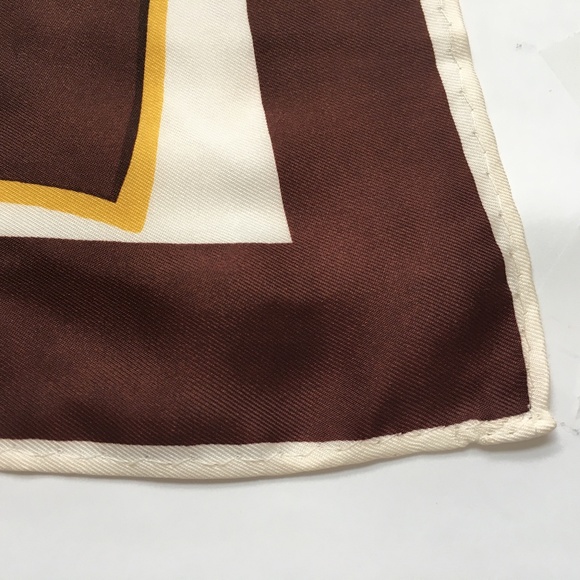 Vintage Scarf 26" Square Brown & Tan Geometric Pattern Hand Rolled Edge - Picture 3 of 5